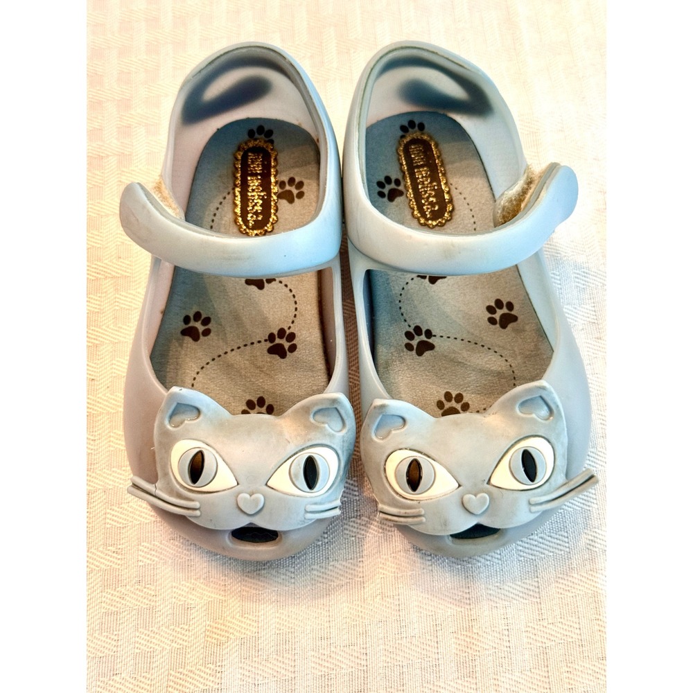 Mini Melissa Ultragirl Cat Blue Grey Jelly Mary Jane Shoes Toddler Size 7 USA